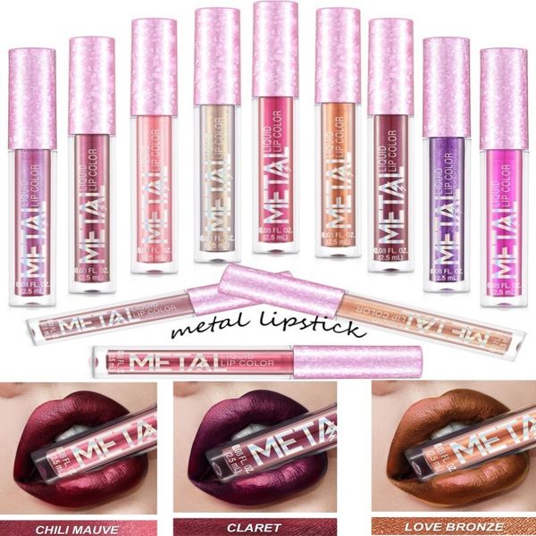 

new shiny lipstick liquid makeup waterproof metal lip gloss set long-lasting flash metal lip gloss charming flash