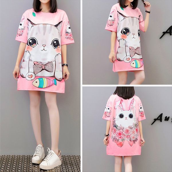 

loose short-sleeved t-shirt large size women's wear 2020 summer personalized printing medium and long round collar base shirt, White