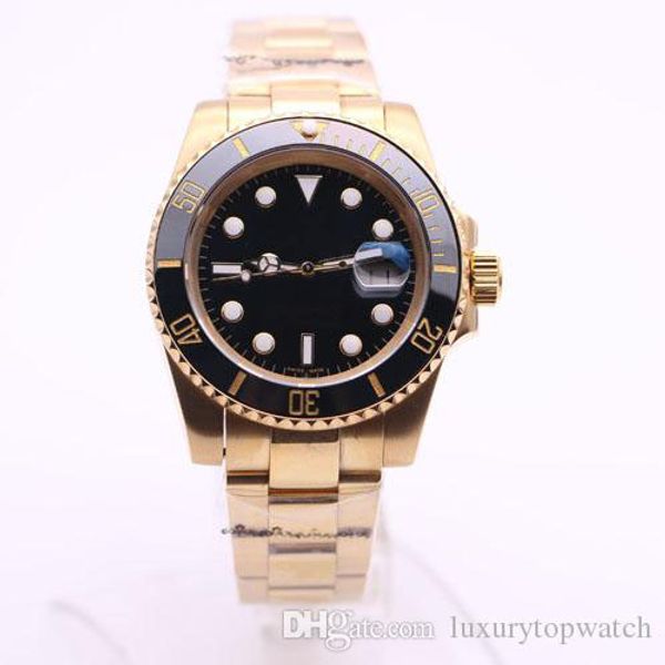 

2019 hot sale 18K gold strap sub black rotary ceramic bezel automatic movement sapphire men's sport diving watch free shipping