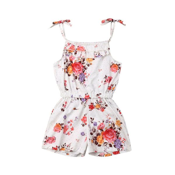 

kids baby girls summer sling floral sleeveless sweet pattern cute strap romper jumpsuit shorts outfits bodysuit clothes set, White
