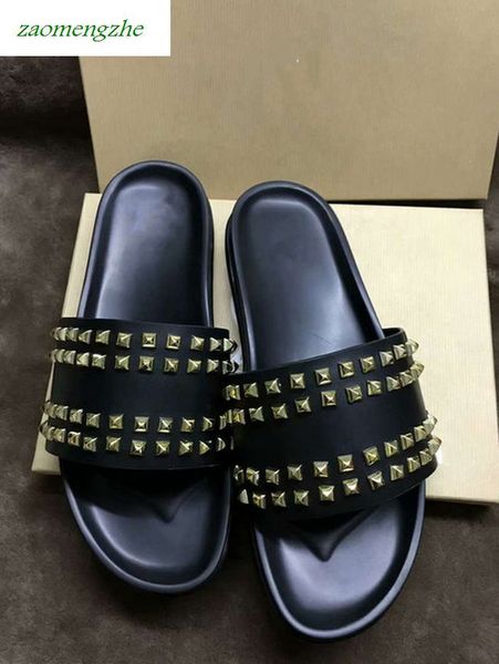 

donna studded designer willow nails soft bottom rubber slippers men's rivet junior spikes flat slipperswith boxs, Black