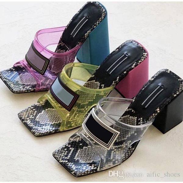 

luxury designer women transparent pvc crystal sandals slides genuine leather high heel mules slides luxury slipper large size 34-42 with box, Black