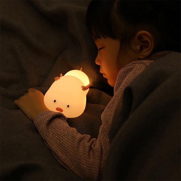 

bedroom feeding night light led silicone with sleep breathing light usb rechargeable dimmable pig atmosphere lamp
