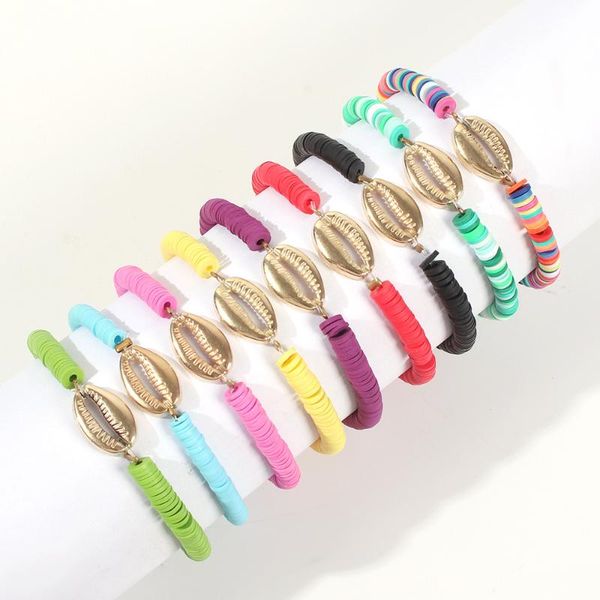 

boho recyclable polymer clay shell bracelet women men handmade adjustable charm letter bead bracelet femme accessory, Black