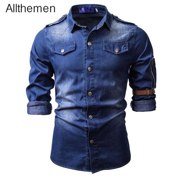

men's casual shirts allthemen denim long sleeve shirt style cowboy jean solid men slim fit masculine outwear, White;black