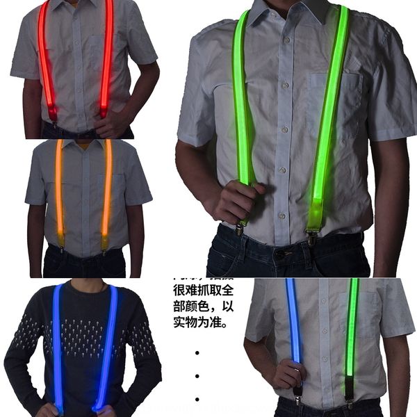 

leisure men's and women's christmas straps sling luminous sling three-clip two-type led luminous suspender straps, Black;white