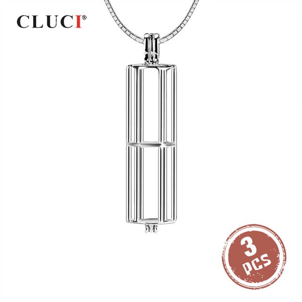 

cluci 3pcs silver 925 tube pendant simple cylinder shape pearl pendant 925 sterling silver beads pearl locket cages