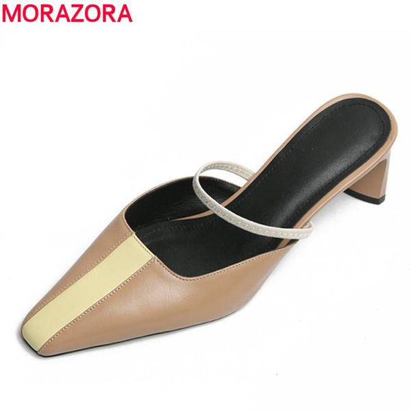 

morazora 2020 new genuine leather shoes woman mixed color women sandals fashion high heels womens mules ladies party shoes, Black