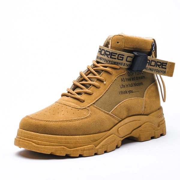 

2019 new men's high-casual sports shoes plus cotton comfortable fashion suede warm lace-up wear men's boots, Black