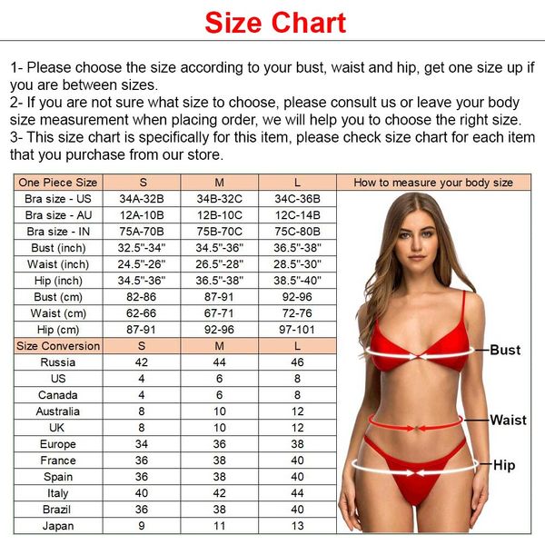 One Piece Swimsuit Size Chart