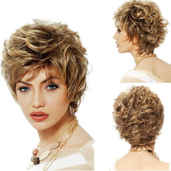

messy blond hair women's short curly hair fluffy chemical hair with high-grade rose intranet 15 cm long, Black