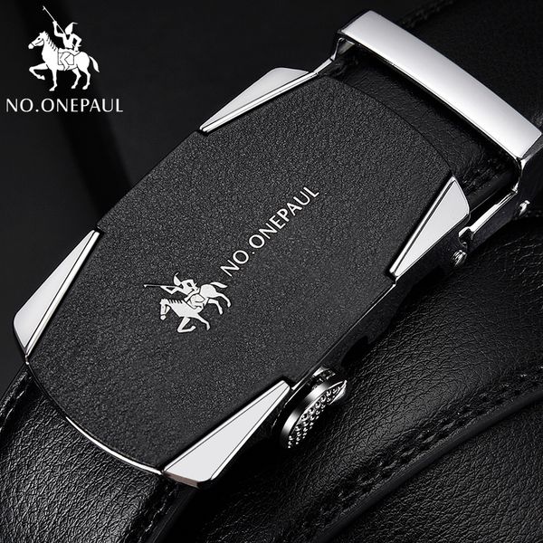 

no.onepaul men belts cowhide jeans waist belt business retro alloy quality metal automatic buckle leather belt men, Black;brown