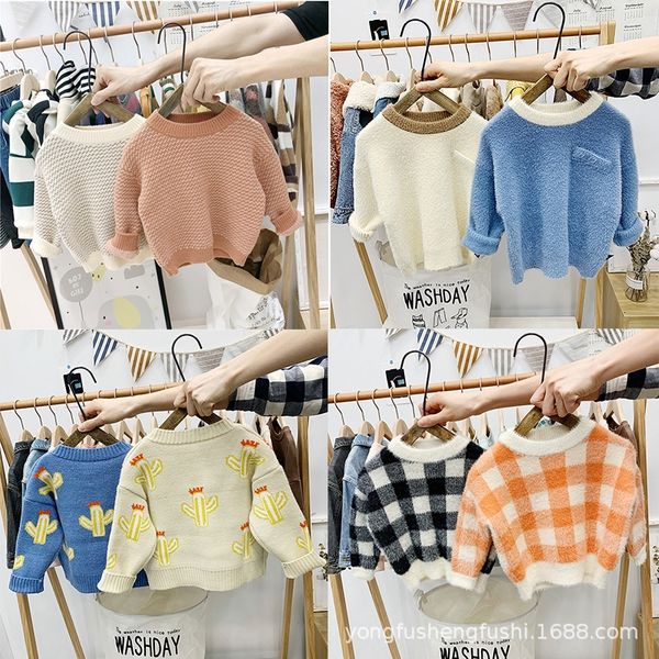 

g94tb 2020 mink velvet thickened warm base shirt sweater children's clothing for boys and girls baby round collar sweater small and med, Blue