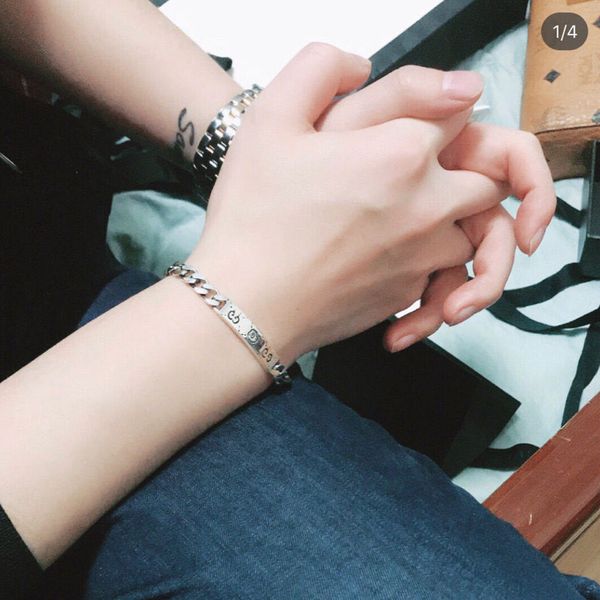 

with box luxurious skull silver chain bracelet club hip hop jewelry women and men stars bracelets gu&#820cci gift 63187, Black
