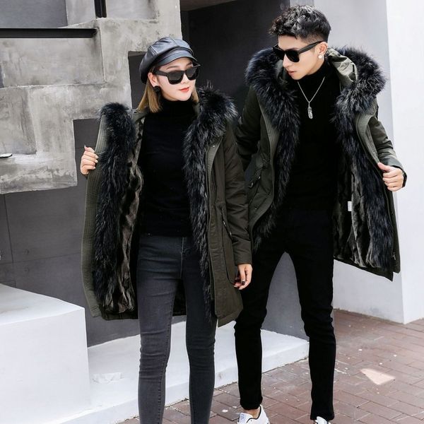 

winter mens fur lining padded parka hoody motorcycle windproof overcoat plus size 5xl down jacket warm coats, Black