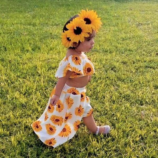 

подсолнечное baby girl одежда летней новорожденная девушка с плечом подсолнечной печатью топ + юбкой pantskirt toddle девочка boho костюмов, White