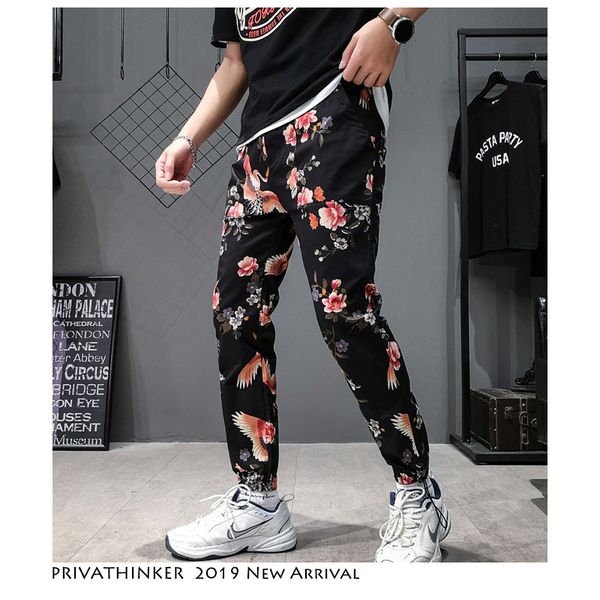 

flower hip hop pancil pants 2019 mens japanese streetwear joggers pants male fashion sweatpants black track