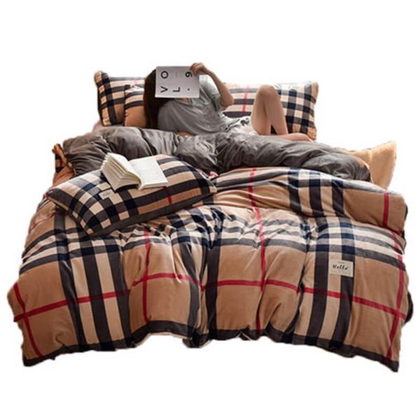 

classic brand simple style bedding sets good quality plaid pattern bedding set european style soft duvet cover ing