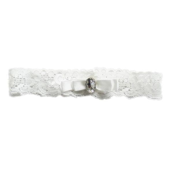 

crystal wedding bridal bowknot leg garter lace trim for women's 40x5cm, White