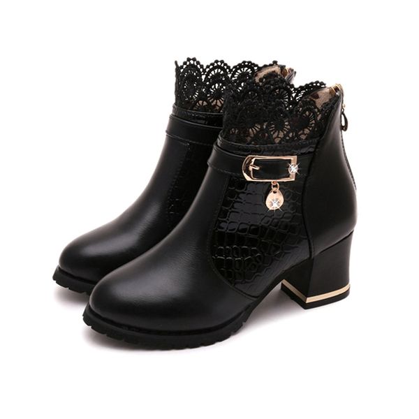 

women's ladies boots fall winter round toe shoes vintage pu leather ankle lace short boots female comfortable shoes, Black