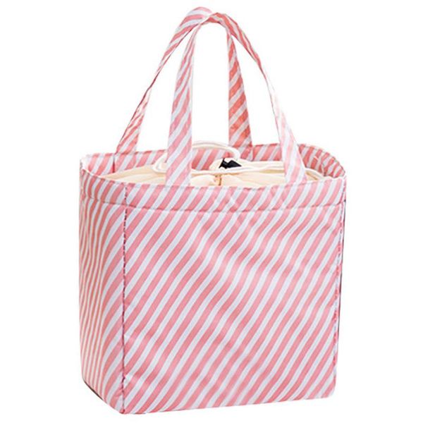 

functional pattern cooler lunch box portable insulated oxford lunch bag stripe thermal picnic bags for women kids, Blue;pink