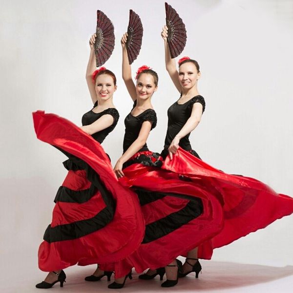 

gypsy woman spanish flamenco skirt carmen opera fancy costumes carnival party performance dance srtiped female latin dress, Black;red