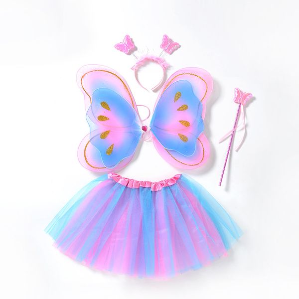 

4pcs baby girls fairy butterfly costume set with wings ballet dance tutu skirt wand and headband girl princess pettiskirt tutus