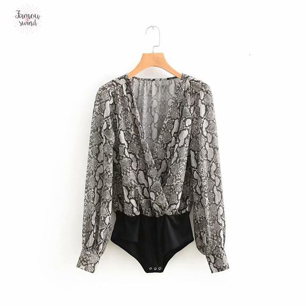 

bodysuit women cross v neck print slim regular shirt snake casual long sleeve siamese blouse playsuits feminina blusas ls2626, Black;white