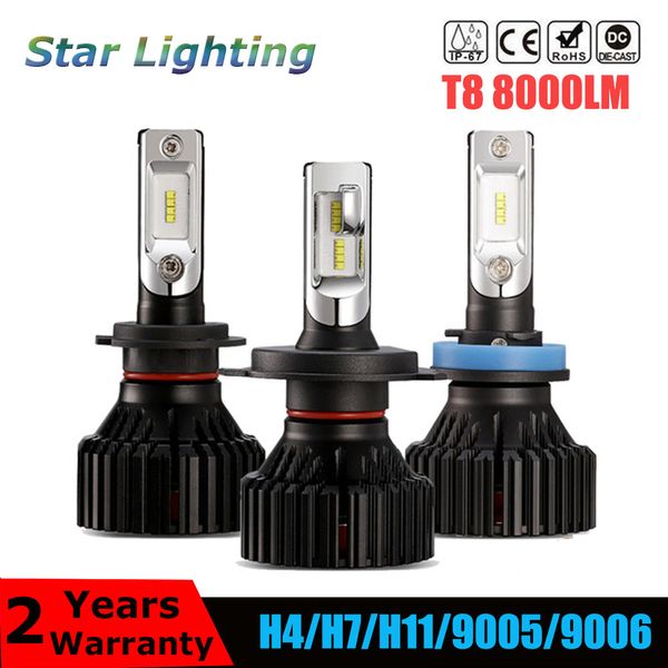 

t8 h4 hi-lo beam h7 h11 9005 9006 car led headlight bulbs 60w 8000lm csp chips automible headlamp front lights 6500k 12v