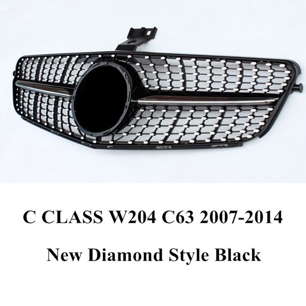 ABS GT Estilo Preto Frente Auto Grelhados Diamante Modelo de Prata Malha Rins Grille 2007-2014 para C Classe W204 C63