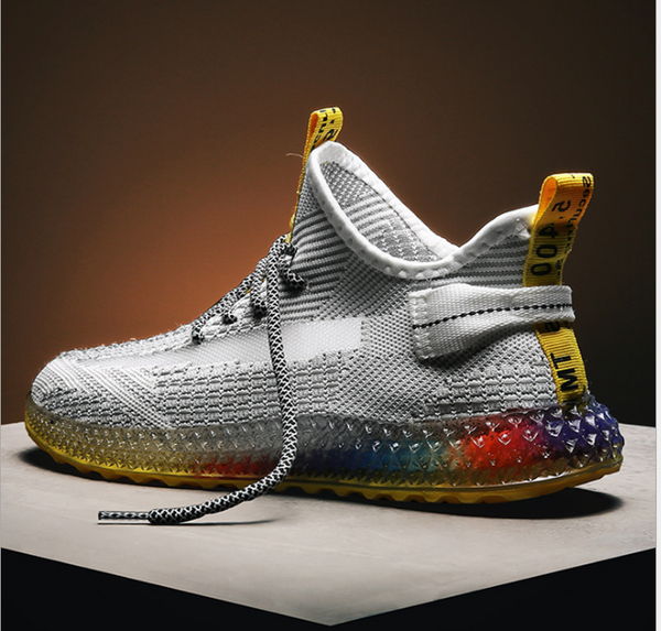 

explosion models autumn 4d printing flying woven men's shoes coconut shoes personality color jelly bottom tide breathable sneakers, Black