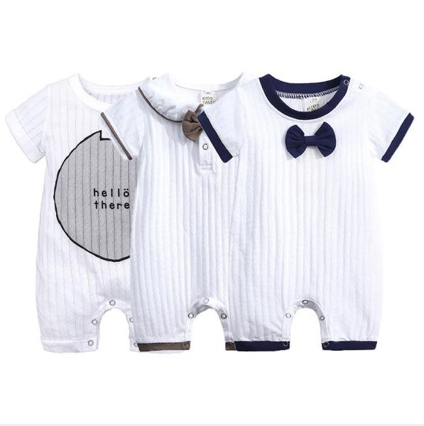 

baby rompers boy clothes summer short sleeve jumpsuit with bow baby onesie gentleman clothes cotton newborn baby clothes knitted rompers, Blue
