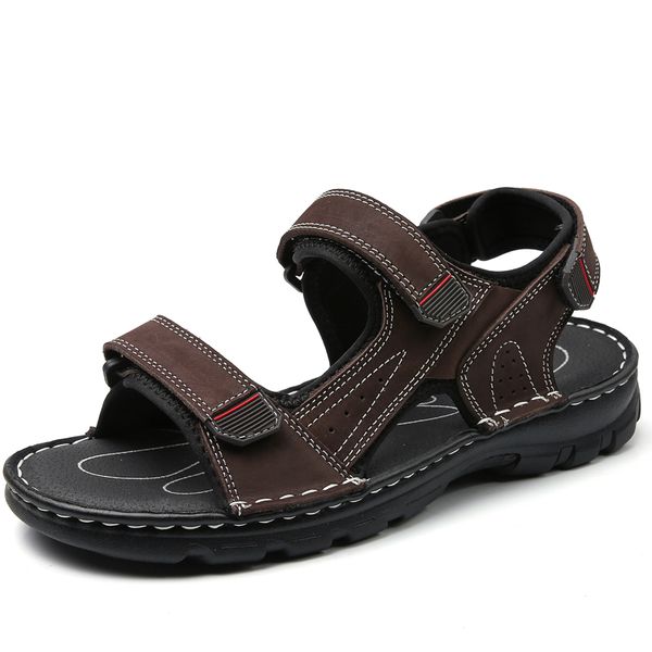 

plus size men fashion summer shoes outdoors beach sandals platform natural leather sandali zapatos de hombre sandales homme shoe, Black