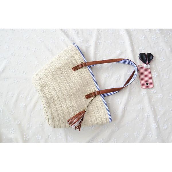 

new 2020 women summer paper bag straw bag vacation paper braid pu tassel travel