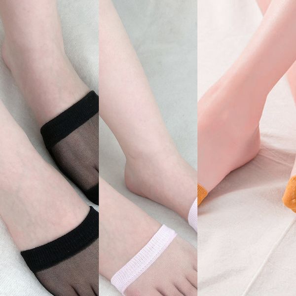 

glass silk half-cut with no heel high-heeled shoes female high heel and socks invisible head super anti-skid front ankle socks, Pink;yellow