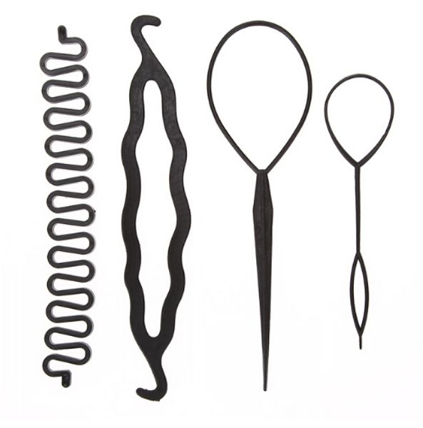 

4pcs/set 3 kinds magic hair styling accessories set braiders hair pin bun roller maker hair braiding twist curler styling tool, Brown