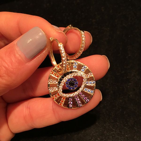 

umgodly brand multicolor zircon cz asymmetric lucky eye earrings women fashion pop jewelry april new arrival, Silver