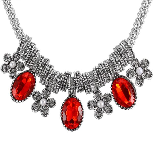 

boho collar choker water drop crystal beads choker necklace &pendant vintage silver plated chain statement beads maxi jewelry