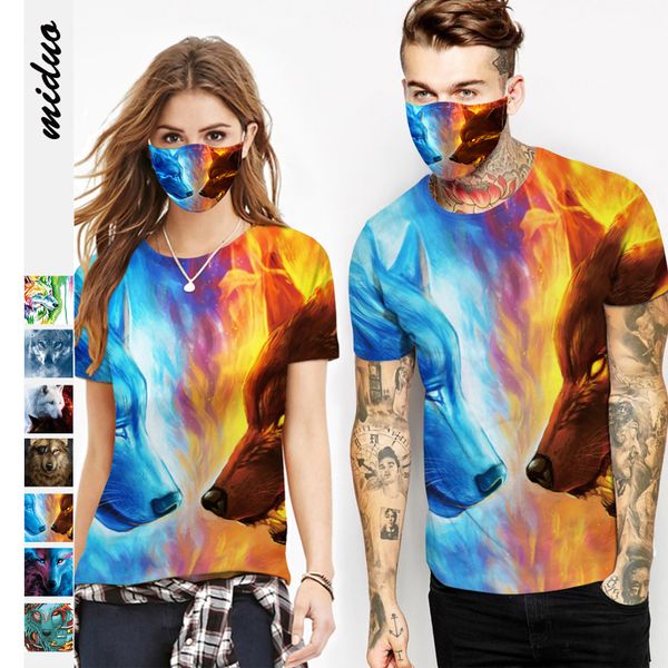 

colorful wolf printing couple short sleeve men's colorful wolf printing couple short sleeve digital t-shirt digital men's t-shirt, White
