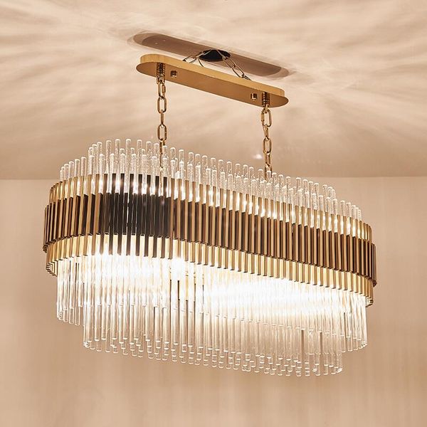

Modern Crystal Chandelier Luxury Living Room Stainless Steel Bedroom Rectangular Restaurant LED Light