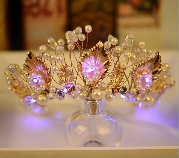 Fd364ll Purple White Blue Luminous Headdress Handmade Crystal