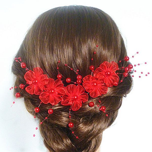 Wedding Hair Accessories Bridal White Red Lace Flower Hairwear
