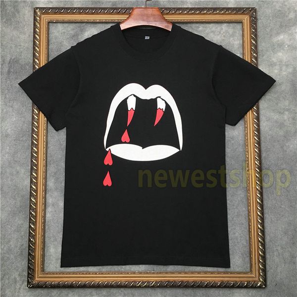 

2020 жаркое лето зуб тег одежды мужской крови печать футболка мода короткий рукав рубашки дизайнер футболки рубашки женщин кастрировать вско, White;black