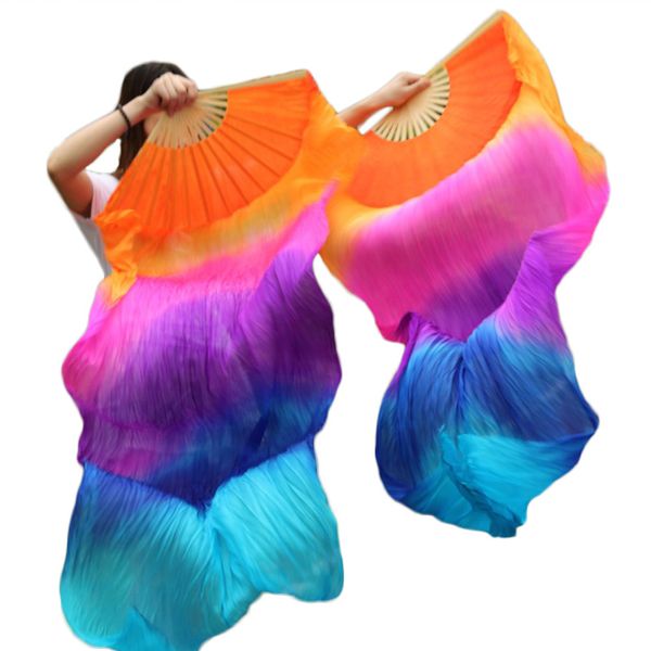 

hits 2018 high selling women quality silk belly dance fan dance 100% real silk veils5colorful veil one-pair 180*90 cm, Black;red