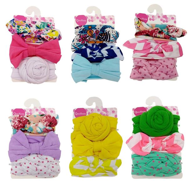 

2019 new 3pcs baby girl bow headband newborn hair band children necktie knot turban kids headwrap flower print hair accessories