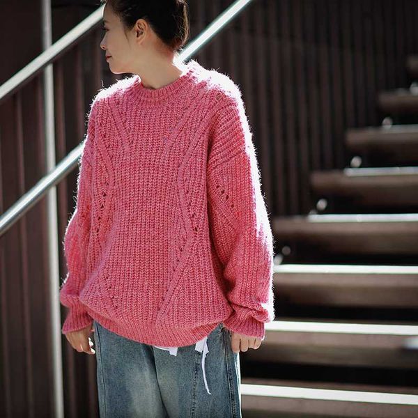 

m6917 вяжет художественный стиль потерять круглый свитер шеи, White;black