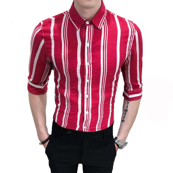 

loldeal summer red wide stripe shirt half sleeve dress shirt male, White;black