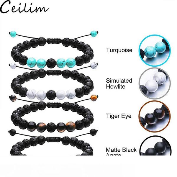 

мужская вулканическая лава камень бисер браслет регулируемый натуральный камень бусины матовый оникс бирюза плетеный браслет браслеты исцеле, Black