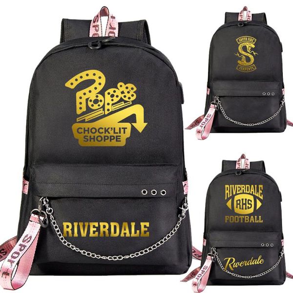 

new women usb chain backpack tv series riverdale gold prints boys girls kids school bag canvas men bagpack packsack bookbag