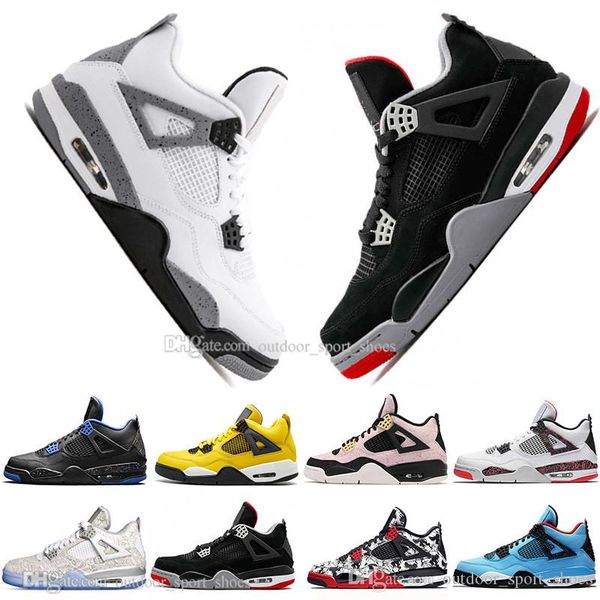 

bred 4 4s what the cactus jack laser wings mens basketball shoes denim blue eminem pale citron men sports designer sneakers trainers